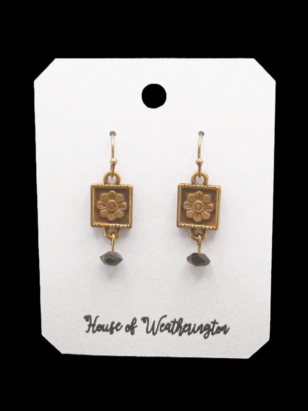 Handcrafted Embossed Flower Earrings With Swarovski Crystal Bead